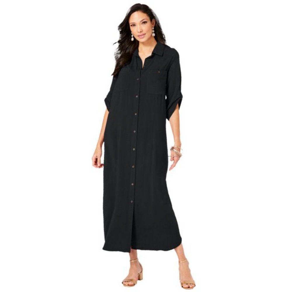 Roaman 's 14W black maxi shirtdress NWT